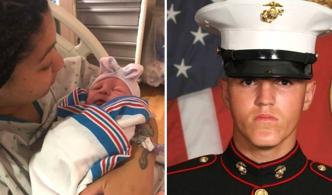 Esposa do fuzileiro Lance Rylee McCollum, morto no Afeganistão com seu bebê
