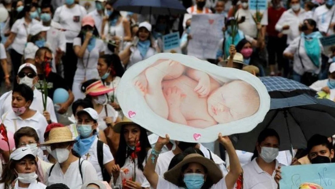 Manifestante exibe bebê em cartaz